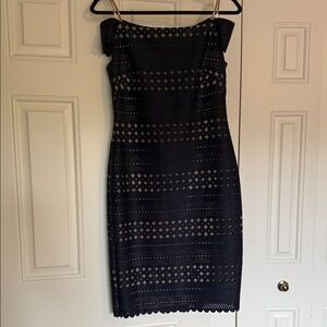 Elegant Navy Lace Dress Off Shoulder